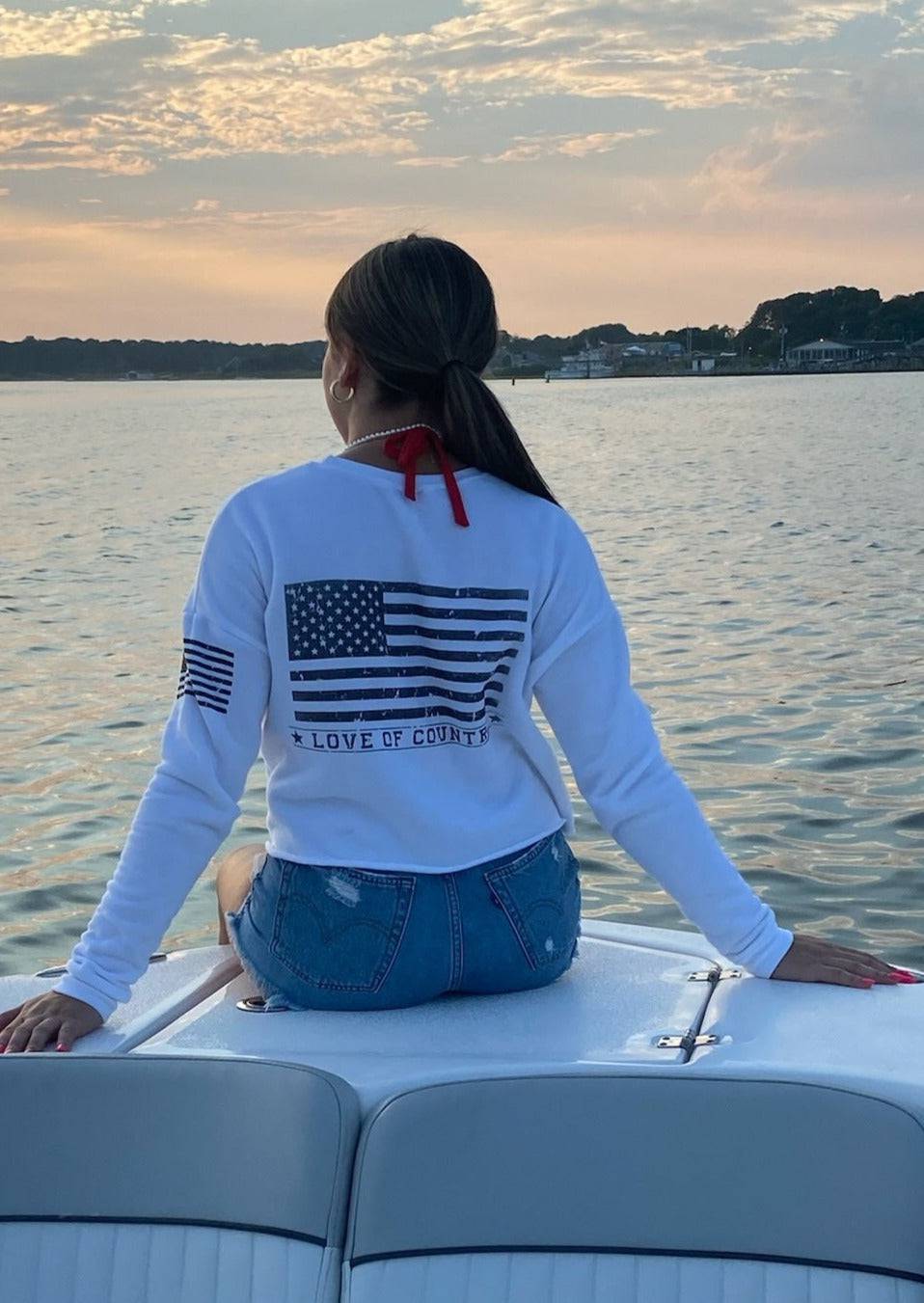 American Flag Crop Crew Sweatshirt - Love of Country