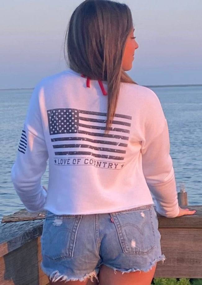 American Flag Crop Crew Sweatshirt - Love of Country